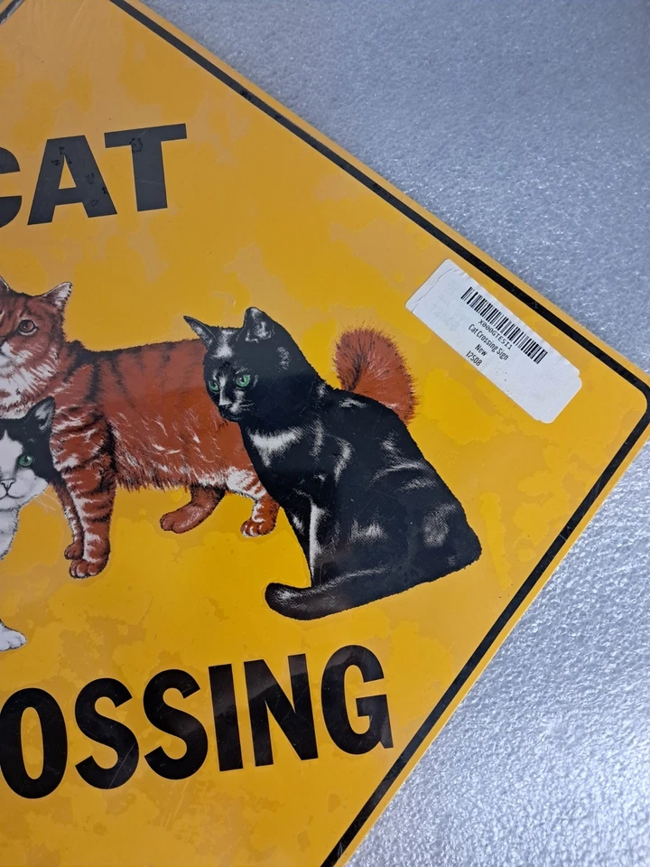 Letrero Artístico Cat Crossing Naranja Negro Blanco Mancha Gatito Amarillo Metal 12" NUEVO Foto 3 de 4