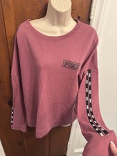 Victoria s Secret PINK Burgundy Logo Tape Long Sleeve Sweatshirt Size Large