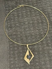 Vintage Modernist Israeli 925 Sterling Silver Eilat Stone Pendant Necklace MCM