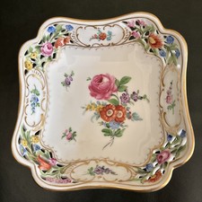 RARE Dresden Antique Hand Painted Floral Gold...