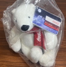 VTG Coca Cola Collectible Polar Bear Plush White with Red Scarf 7  2007 SEALED