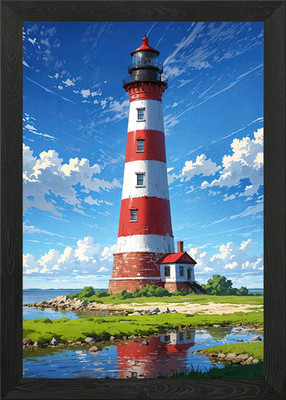 Weißer Leuchtturm Landschaft gerahmtes Wandbild Poster Leinwanddruck Bild