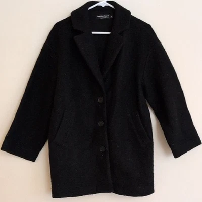 Abrigo American Apparel Clásico Negro Guisante Mezcla Lana Gran Tamaño Tres Botones - XS - Imagen 1 de 4