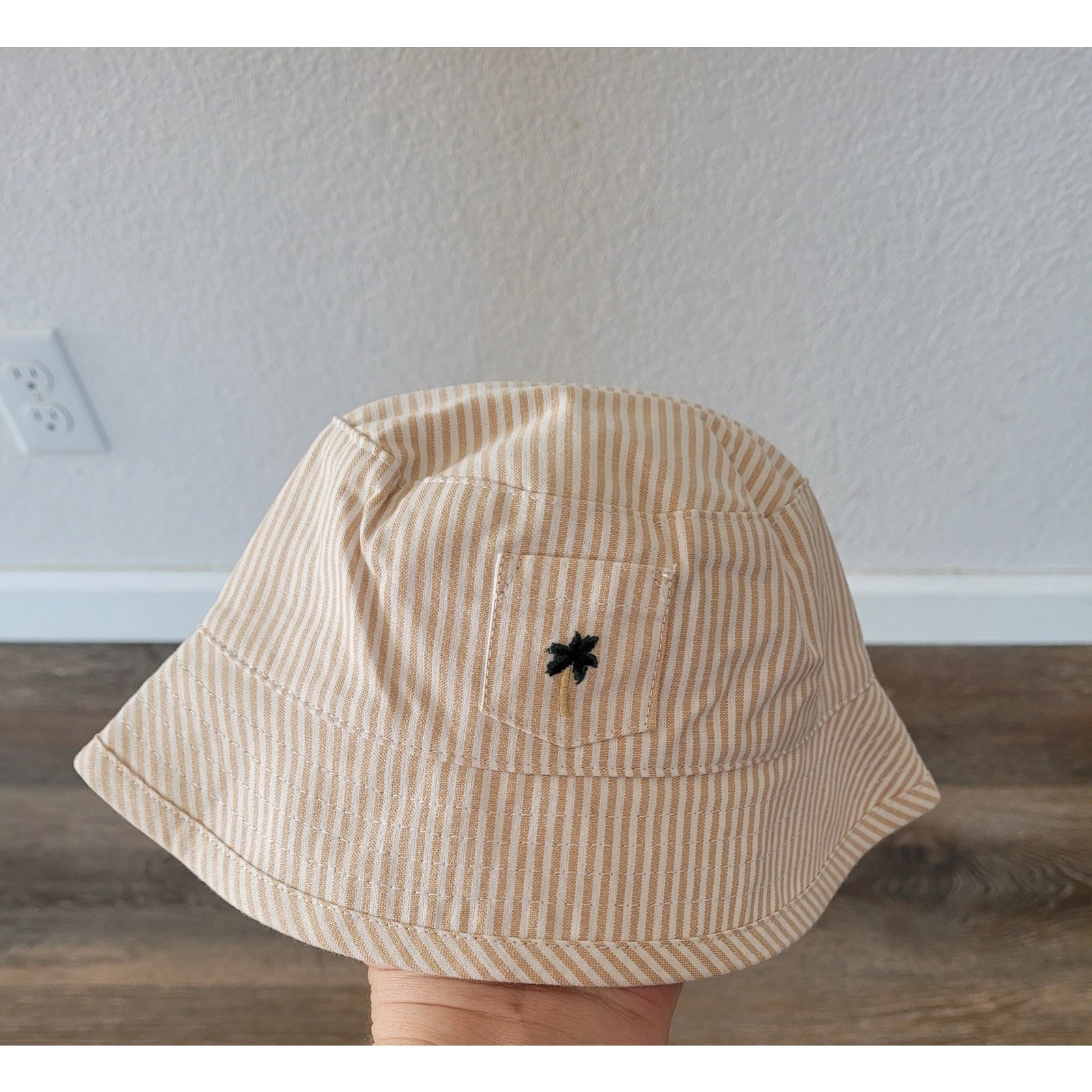Janie and Jack Baby Sun Bucket Hat Striped Palm Tree Adjustable Chin Strap #8