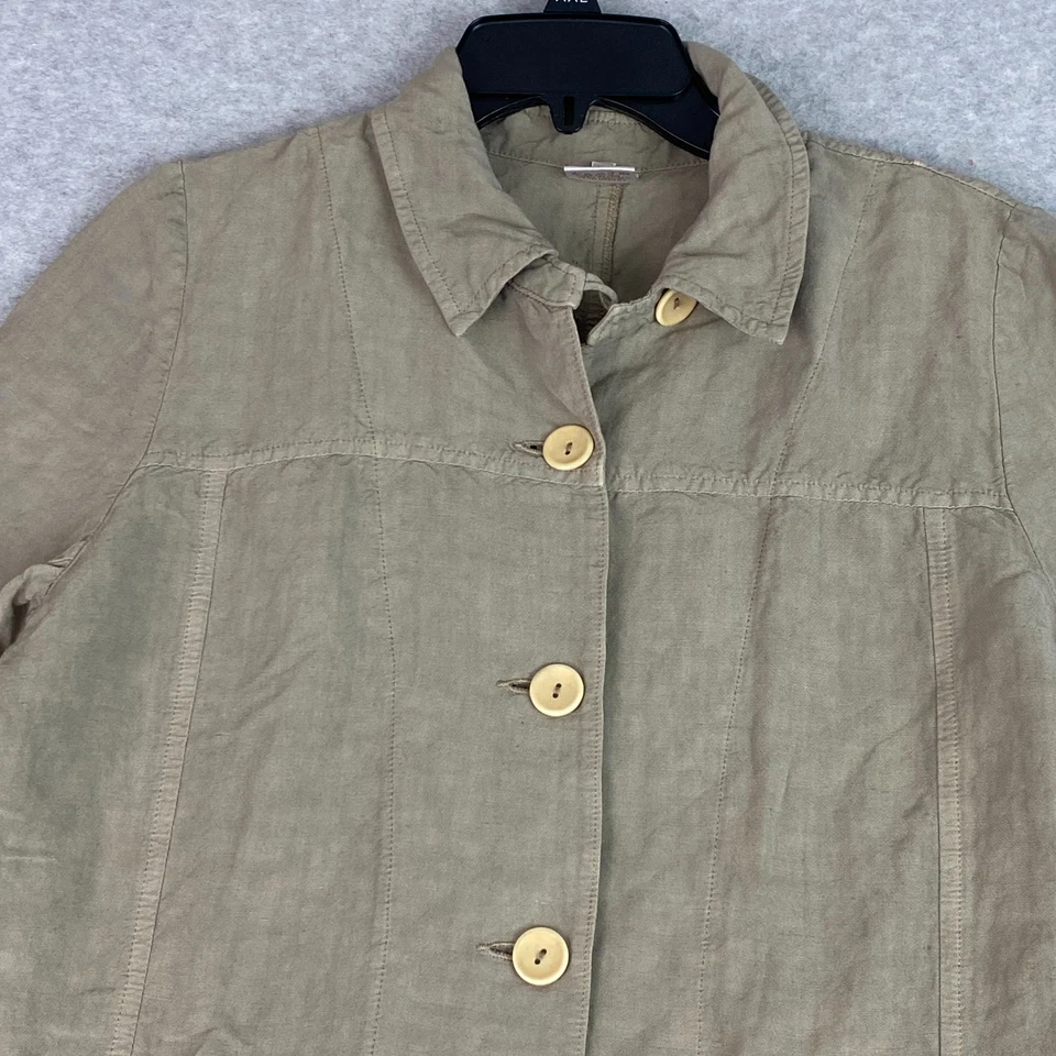 Sugar Products Jacket Womens Sz 2 Tan Linen Blend Button Front 3/4 Sleeve Casual - Image 2 of 4