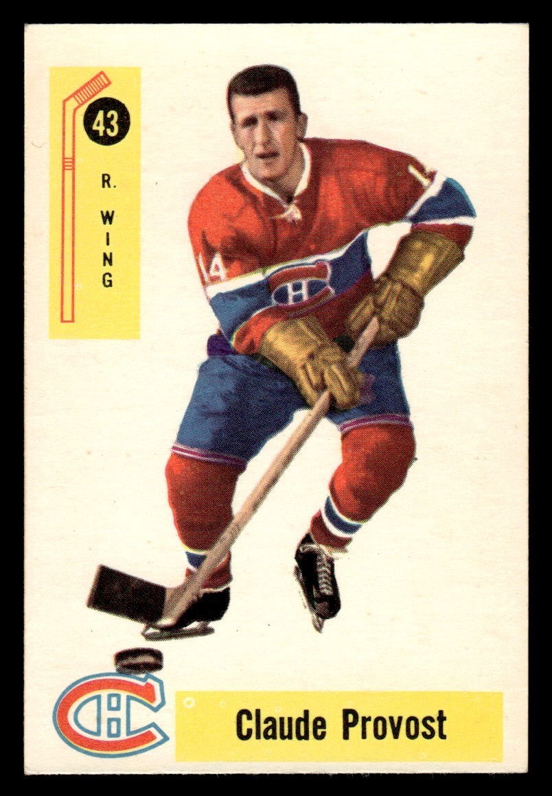 Claude Provost #43 Hockey Cards 1958 Parkhurst trading card — raw and PSA graded price guide