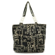 Chanel Canvas Logo Tote Bag Women Black One Size
