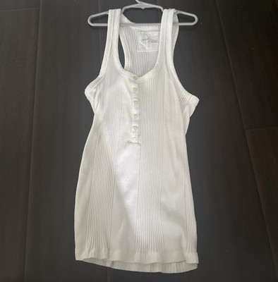 Aerie White Ribbed Knit Henley Button Racerback Tank Top M Slim Stretch