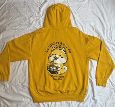 Golden Fox Ramen Tokyo Japan Hoodie Adult M Kitty Puppy Dog Yellow