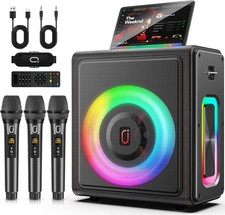 Karaoke Machine with 3 Wireless Mics Bluetooth 5.3 Speaker 3Mics, Black