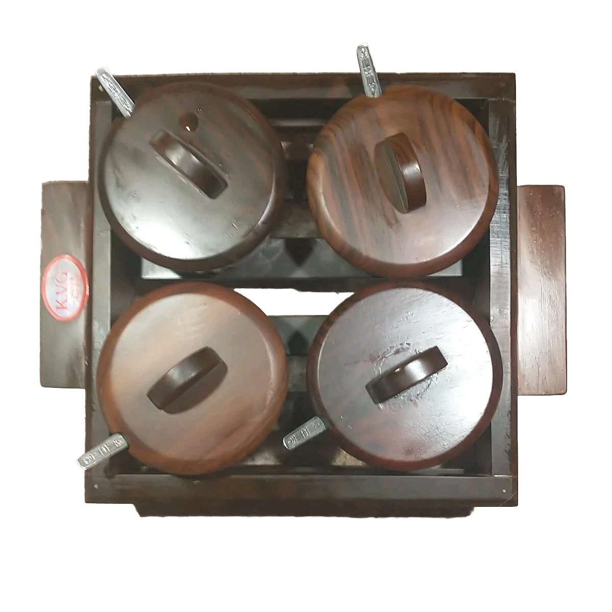 Vtg Teak Wood & Glass Spice Rack From K.V.G. India Tableware-Set Of Four