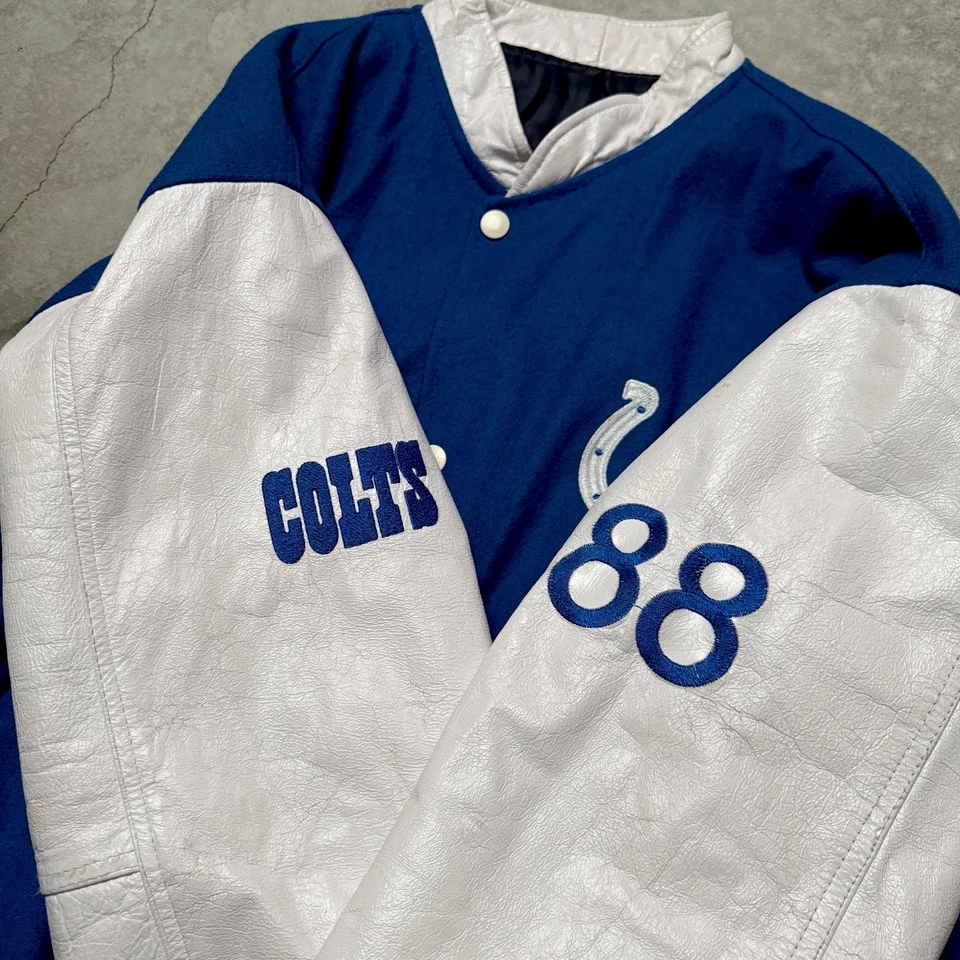 Vintage 1990s Marvin Harrison Indianapolis Colts NFL Varsity Jacket Size Medium - Imagem 3 de 4