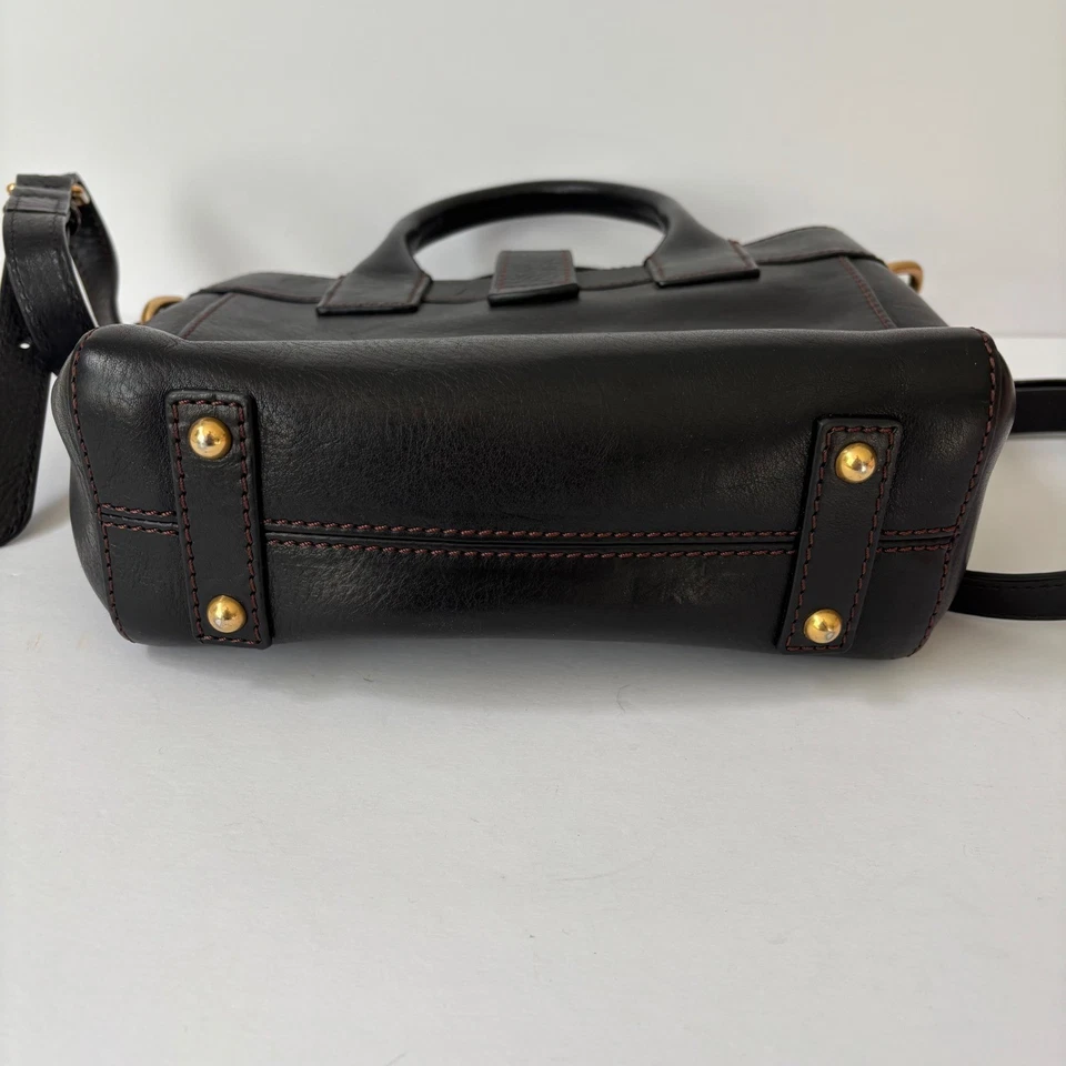 Dooney Bourke Florentine Leather Tote Black Amelie Crossbody Top Handle Gold - Image 4 of 4