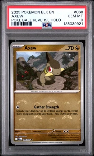 2025 POKEMON BLK EN-BLACK BOLT POKE BALL REVERSE HOLO #068 AXEW PSA 10