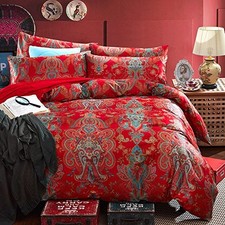 Long Staple Cotton Percale Paisley Duvet Cover for Size Queen 06 - Paisley-red