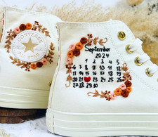 Custom Wedding Converse Embroidered Flowers ,Wedding Flowers Embroidered Shoes
