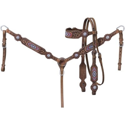 Royal King Abigail Headstall & Breastcollar Set - Beaded Inlya - Crystal Conchos