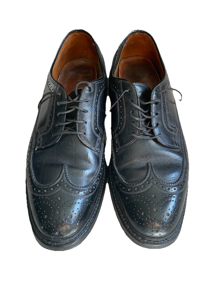 Florsheim Vintage Royal Imperial Wing Tips Size 8D Black Vtg Florsheim Royal Imperial Mens Dress Shoes Black Leather  main image 4