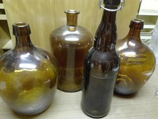 4 leere Weinballon Glas Flasche braun 5 Liter Winzer Alt Deko