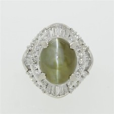 Cats Eye Chrysoberyl Diamond Platinum Ring 13.23CTW
