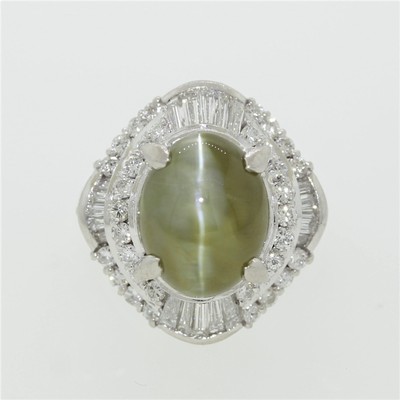 Cats Eye Chrysoberyl Diamond Platinum Ring 13.23CTW