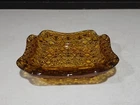 Vintage Daisy & Buttons Ashtray Square AMBER Glass MCM  5.5"