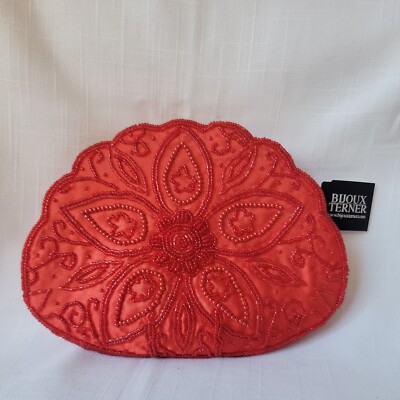 Bijoux Terner Purse Evening Bag Red Beaded Cocktail On a Silver Chain w/Tags