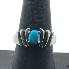 Vintage 925 Sterling Silver Turquoise Stone Solitaire Band Ring Size 8