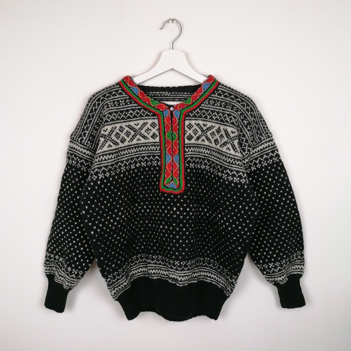 Pull Vintage Norcewool – Laine Norvégienne – Motif Fair Isle – Taille M