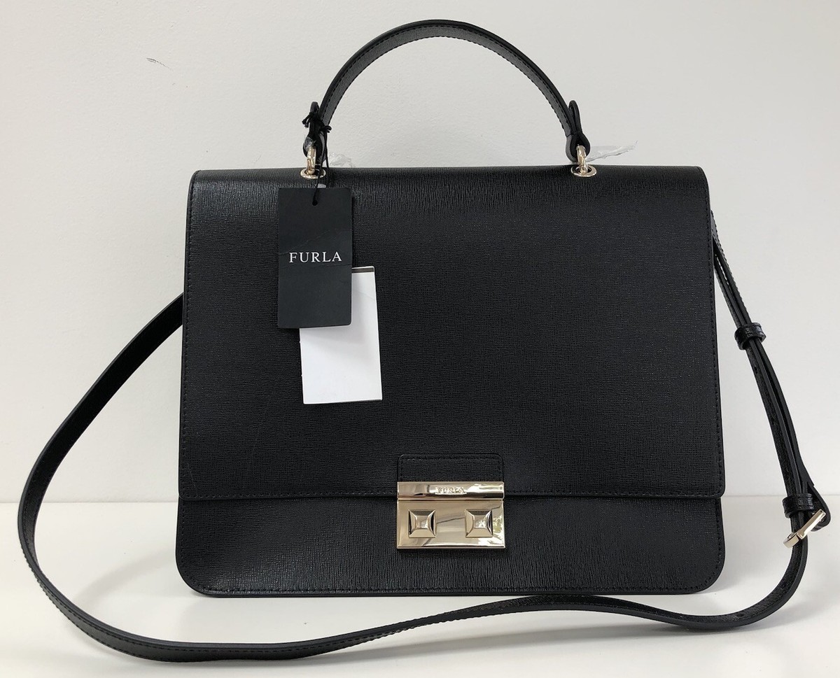 NWT Furla Bella Top Handle Satchel Leather Bag Shoulder Crossbody Black New