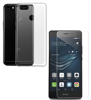 For HUAWEI Y6 PRO 2017 TEMPERED GLASS SCREEN PROTECTOR + CLEAR SILICONE TPU CASE