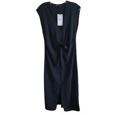Zara Knotted V-Neck Black Sleeveless Women's Dress Sz Small