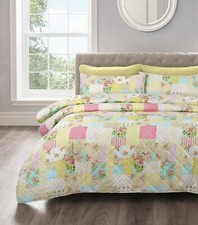 Luxury Printed COTTON RICH Quilted Comforter Bedspreads Throws Pillowsham Sets