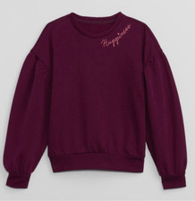 NWOT Gap Girls Relaxed Maroon Comfy Fleece Happiness  Sweatshirt -Size Large