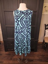 Unbranded Sleeveless Swing Dress   Turquoise Navy Print Women's L? Pre-owned EUC