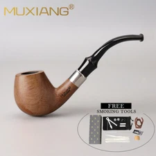 Smoking Pipe Rosewood Tobacco Pipe Bent Stem with Decorative Ring 9mm Filter