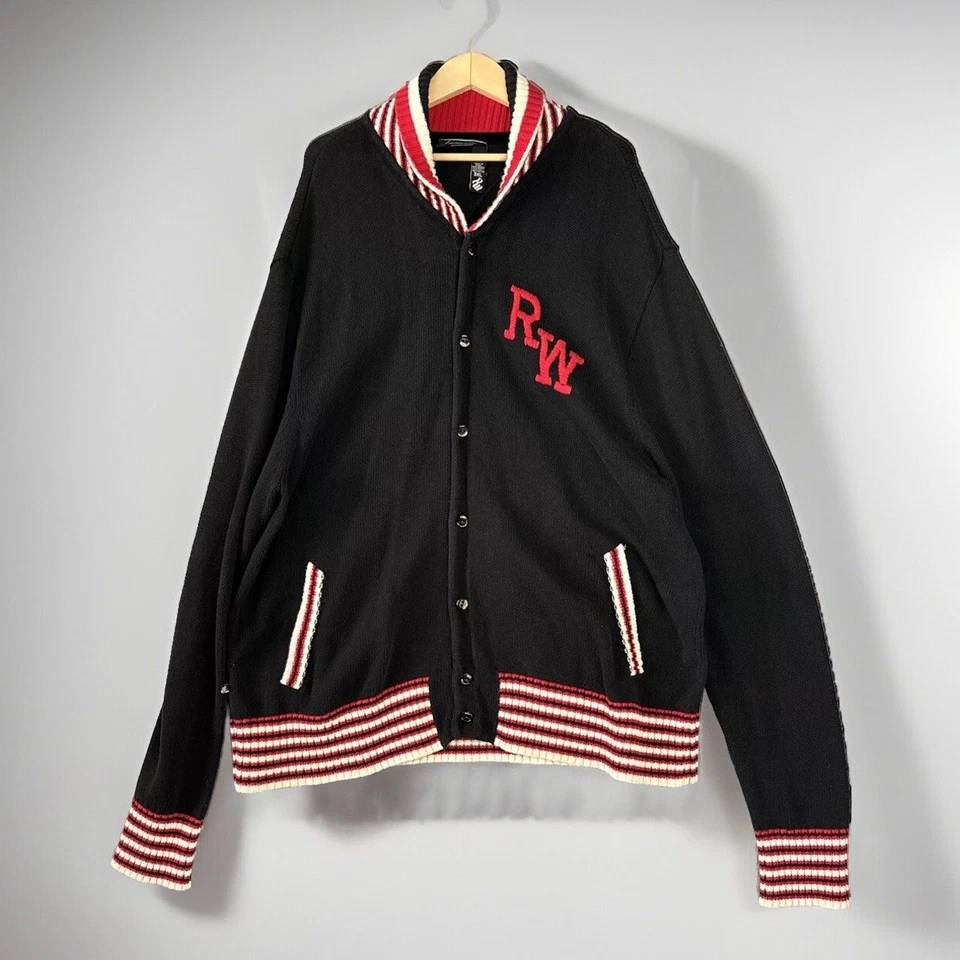 Cárdigan Universitario Vintage Rocawear Para Hombres 3XL Negro Rojo Logo Bordado Skate Surf Foto 2 de 4