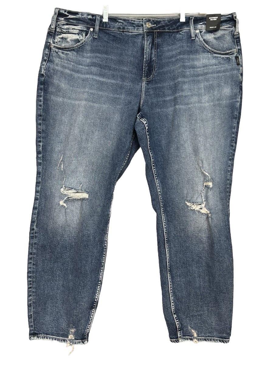 NWT Silver Jeans Boyfriend Womens Mid Rise Ripped Distressed Plus