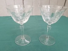 Vintage Libbey Embassy Etched Champagne Sherbet Glasses 6" Set Of 2
