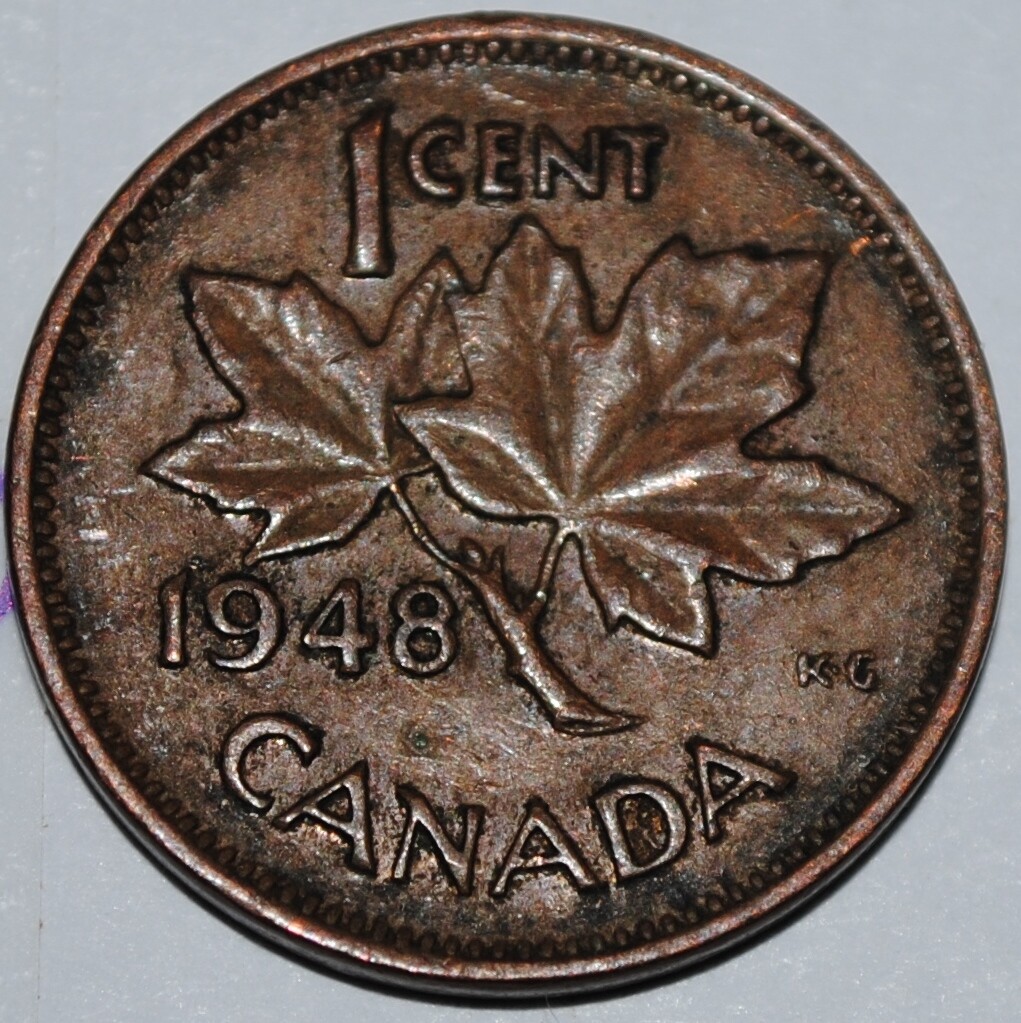 Canada 1948 1 Cent Copper Coin One Canadian George VI Penny