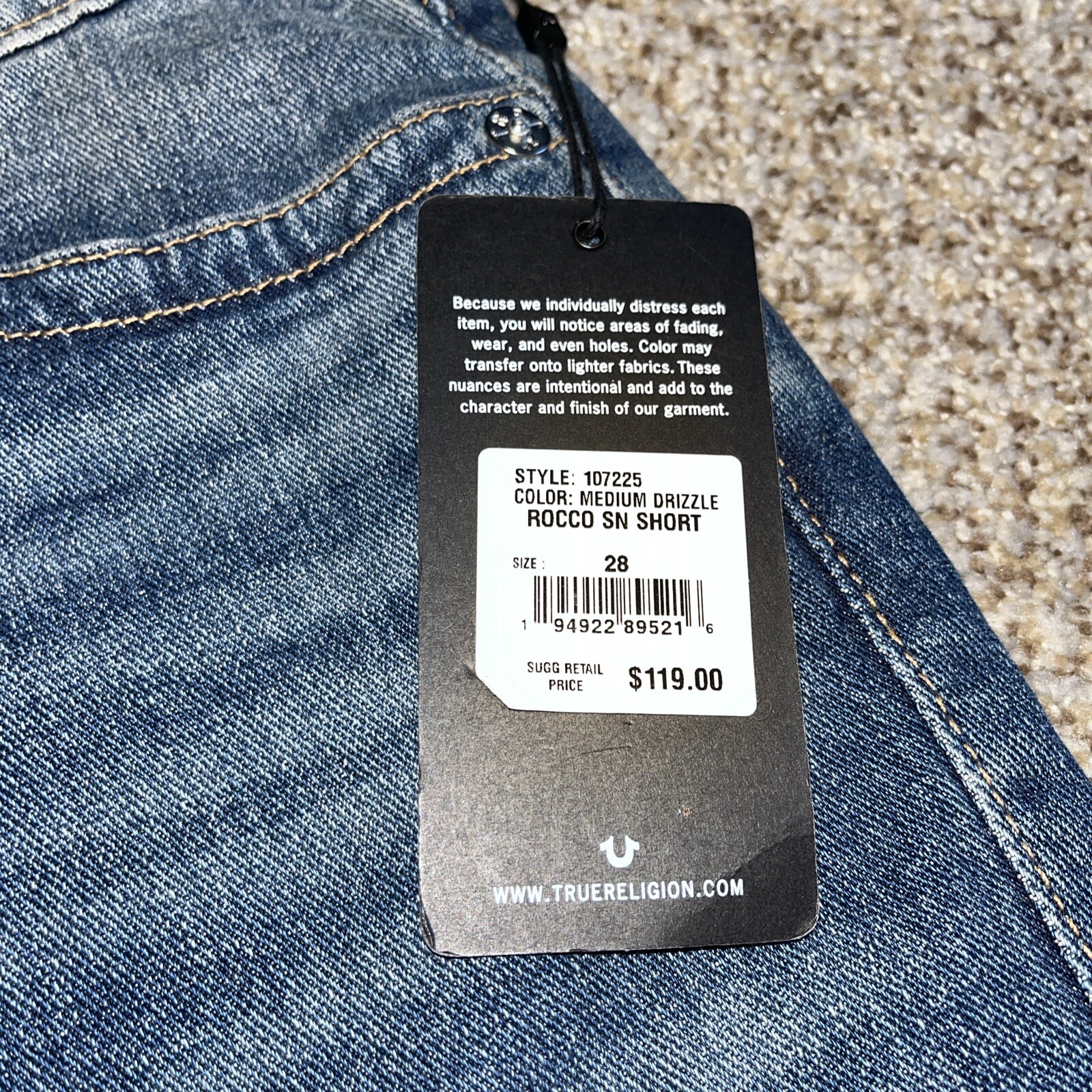 True Religion Rocco Relaxed Skinny Jean Shorts Blue Medium Drizzle NWT Size 28 - View 2