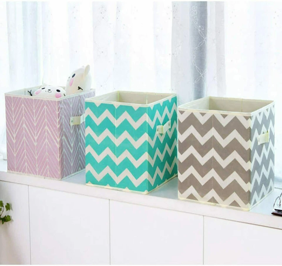 2x Non-woven Folding Canvas Storage Box Fabric Cube Cloth Basket Organiser Toys - Image 2 of 4