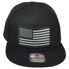 United States USA Flag Patch Black Silver Adjustable American Flat Bill Hat Cap