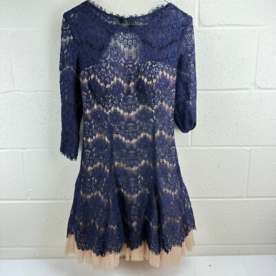Betsy & Adam Women's Lace Tulle Mini Dress Navy Half Sleeve Above Knee Sz 4  | eBay