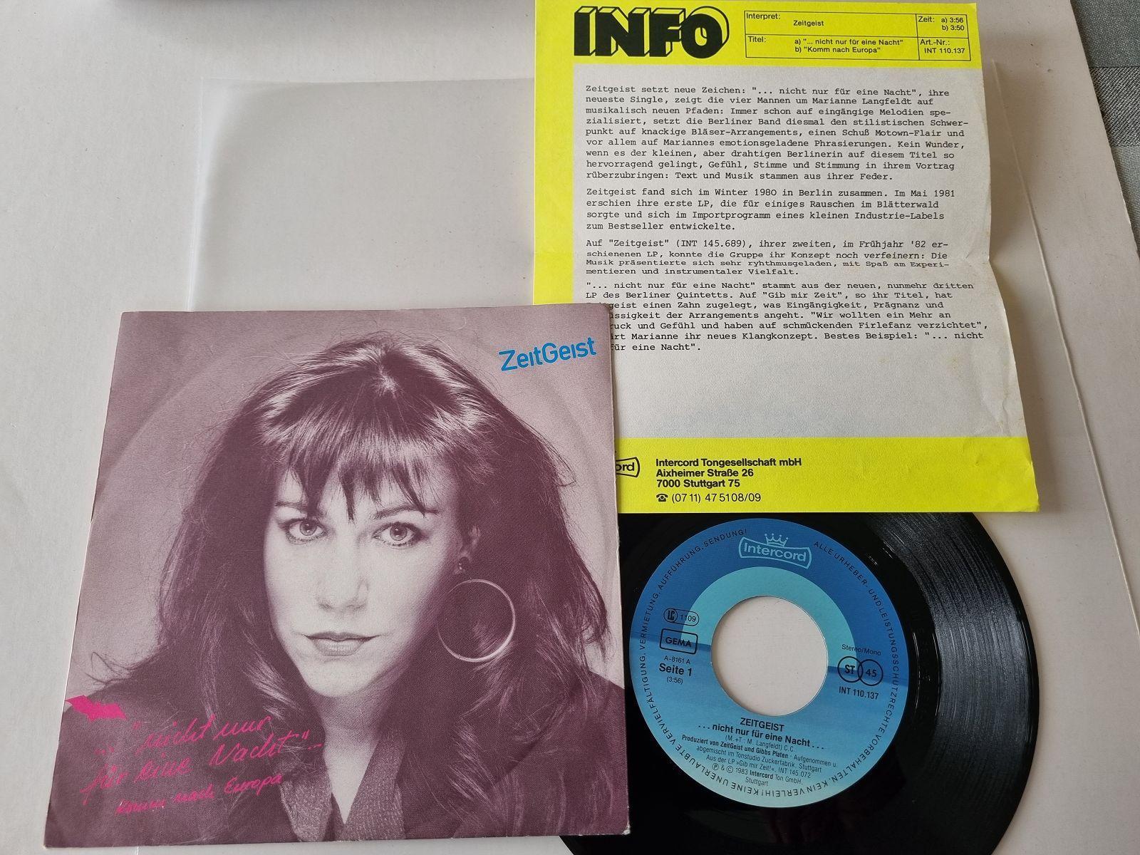 7"" Single ZeitGeist -  nicht nur für eine Nacht Vinyl Germany WITH PROMO FACTS