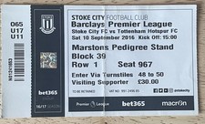 Match Ticket - Stoke City V Tottenham Hotspur Premier League 10.09.2016