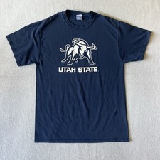 Utah State Aggies T-Shirt Men's Size Medium Blue Short Sleeve Graphic Print Tee