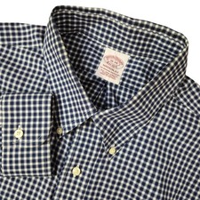 Brooks Brothers Button Down Shirt Mens 18-34 Madison Fit Blue Gingham Cotton Ivy