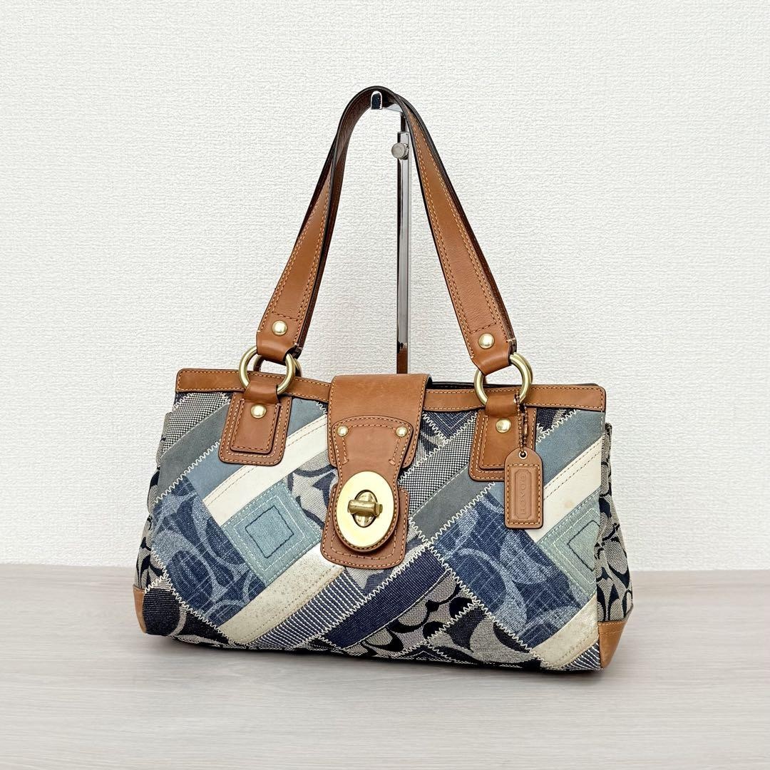 Coach Hampton Tote Bag Canvas Blue Authentic G0804551