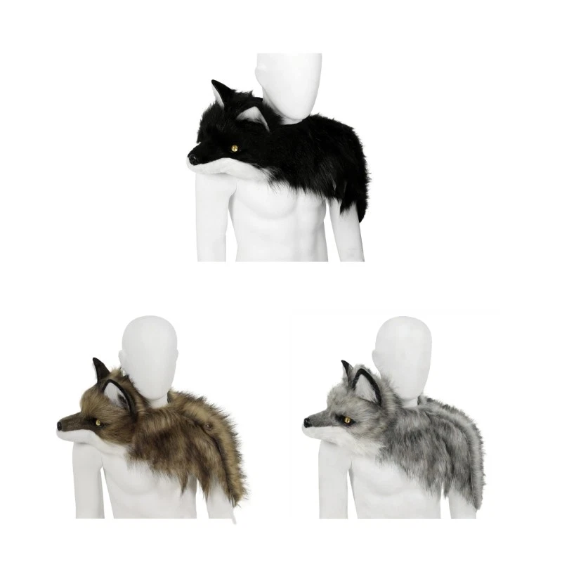 Foxes Shaped Faux Furs Collar Scarf Wrap Warm Stole Shawl Shrug Neck Warmer